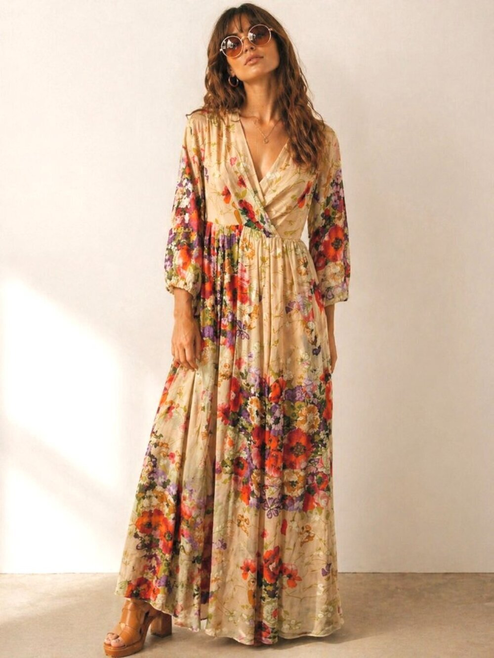 Vintage 70s Jack Bryan Maxi Dress Floral Print Chiffon Party Cocktail XS